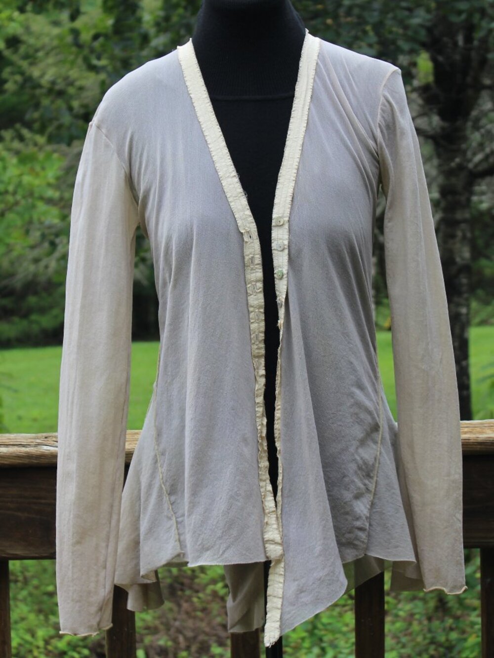 Y2K Sheer Top - Hi Lo Hem - Button Up Coverup - Unique Styling - Fawn - Sz Med